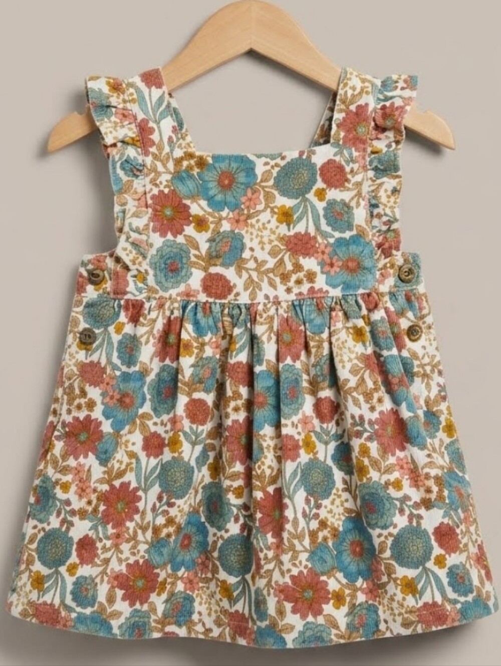 Tommy Bahama Floral Ruffle Strap Kids Dress in Cream, Blue & Rust 6-9 Mns